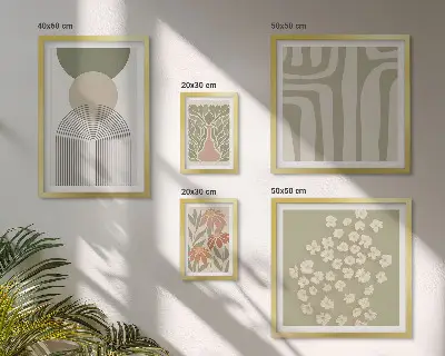 Zestaw 5 obrazów w ramie stylowe pastelowe grafiki roślinne