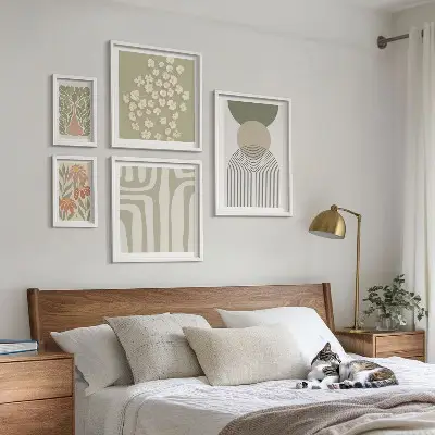 Zestaw 5 obrazów w ramie stylowe pastelowe grafiki roślinne