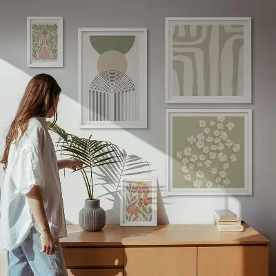 Zestaw 5 obrazów w ramie stylowe pastelowe grafiki roślinne