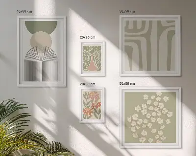 Zestaw 5 obrazów w ramie stylowe pastelowe grafiki roślinne