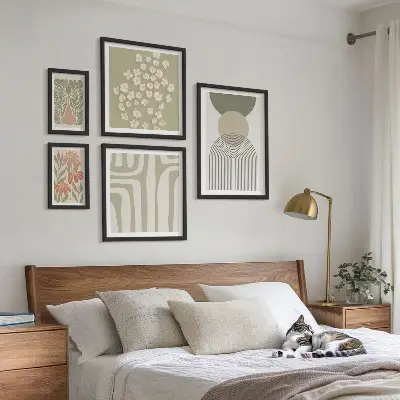 Zestaw 5 obrazów w ramie stylowe pastelowe grafiki roślinne