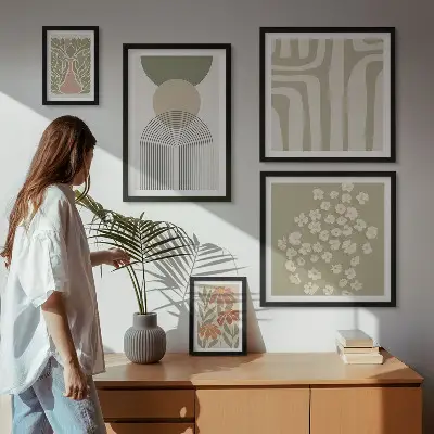 Zestaw 5 obrazów w ramie stylowe pastelowe grafiki roślinne