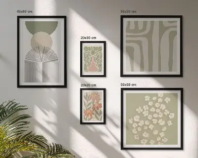 Zestaw 5 obrazów w ramie stylowe pastelowe grafiki roślinne