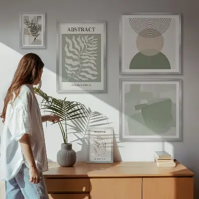Zestaw obrazów w ramie do galerii ściennej ze stylowymi kompozycjami roślinnymi