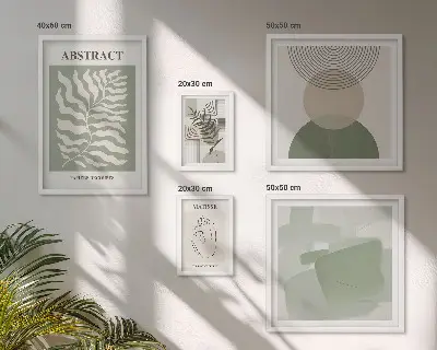 Zestaw obrazów w ramie do galerii ściennej ze stylowymi kompozycjami roślinnymi