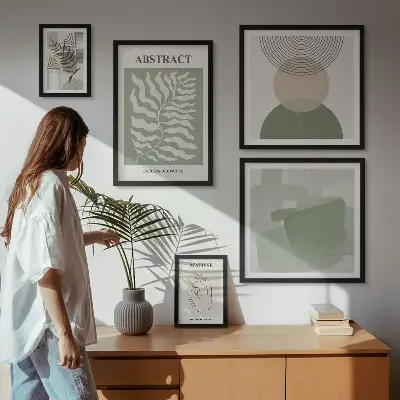 Zestaw obrazów w ramie do galerii ściennej ze stylowymi kompozycjami roślinnymi