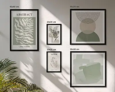 Zestaw obrazów w ramie do galerii ściennej ze stylowymi kompozycjami roślinnymi