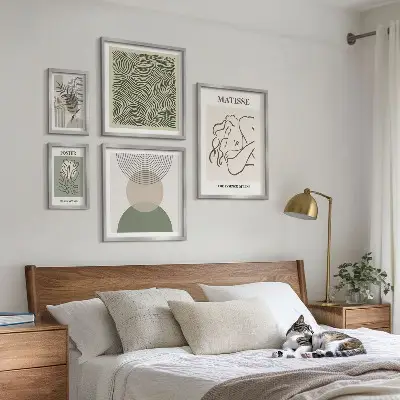 Minimalistyczne kompozycje roślinne zestaw 5 obrazów w ramie