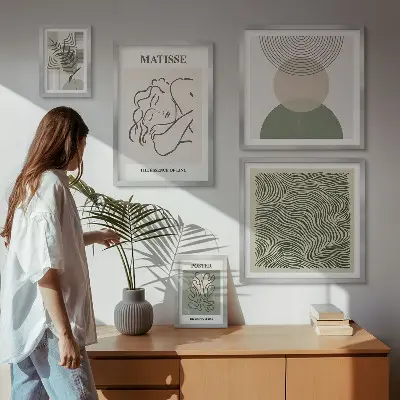 Minimalistyczne kompozycje roślinne zestaw 5 obrazów w ramie