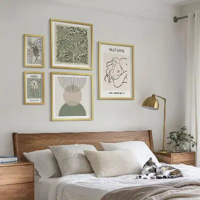 Minimalistyczne kompozycje roślinne zestaw 5 obrazów w ramie