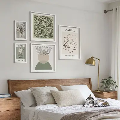 Minimalistyczne kompozycje roślinne zestaw 5 obrazów w ramie
