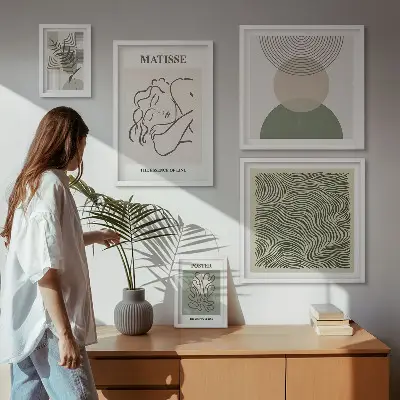 Minimalistyczne kompozycje roślinne zestaw 5 obrazów w ramie