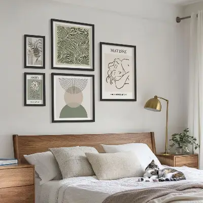 Minimalistyczne kompozycje roślinne zestaw 5 obrazów w ramie
