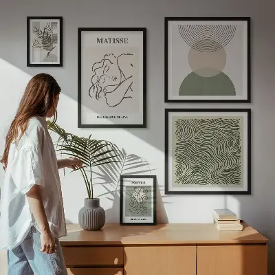 Minimalistyczne kompozycje roślinne zestaw 5 obrazów w ramie