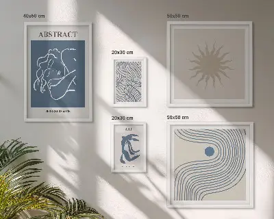 Zestaw obrazów w ramie do galerii ściennej ze stylowymi abstrakcjami geometrycznymi