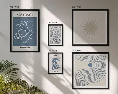 Zestaw obrazów w ramie do galerii ściennej ze stylowymi abstrakcjami geometrycznymi
