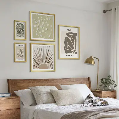 Stylowe grafiki roślinne abstrakcja zestaw 5 obrazów w ramie