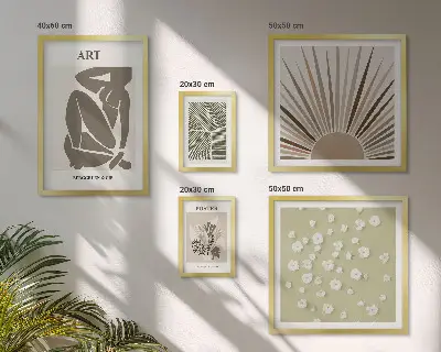 Stylowe grafiki roślinne abstrakcja zestaw 5 obrazów w ramie