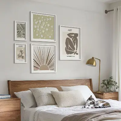 Stylowe grafiki roślinne abstrakcja zestaw 5 obrazów w ramie