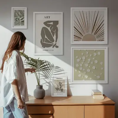 Stylowe grafiki roślinne abstrakcja zestaw 5 obrazów w ramie