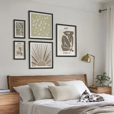 Stylowe grafiki roślinne abstrakcja zestaw 5 obrazów w ramie