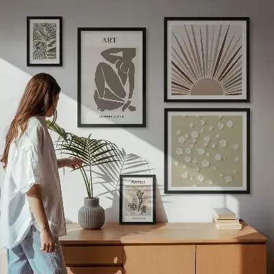 Stylowe grafiki roślinne abstrakcja zestaw 5 obrazów w ramie