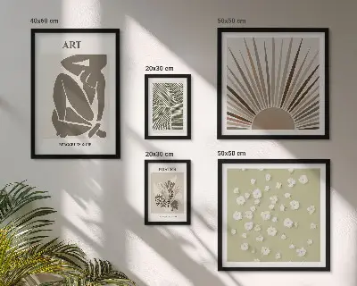 Stylowe grafiki roślinne abstrakcja zestaw 5 obrazów w ramie