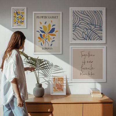 Galeria obrazów na ścianę Kwiatowe motywy Londyn napisy