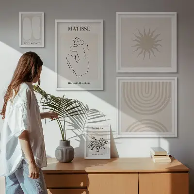 Dekoracja ścienna zestaw obrazów z minimalistycznymi liniami sztuki
