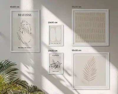 Zestaw obrazów w ramie do galerii ściennej w stylu minimalistycznym z motywem kształtów