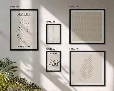 Zestaw obrazów w ramie do galerii ściennej w stylu minimalistycznym z motywem kształtów