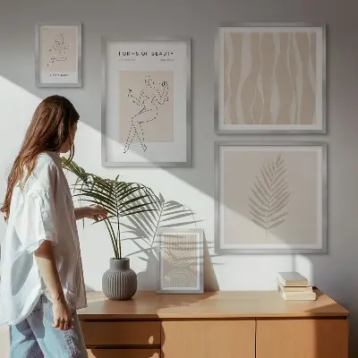 Zestaw 5 obrazów w ramie o tematyce minimalistycznej