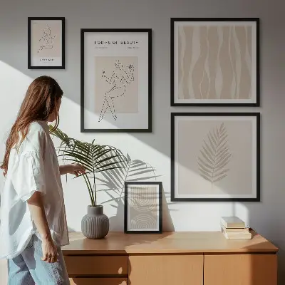 Zestaw 5 obrazów w ramie o tematyce minimalistycznej