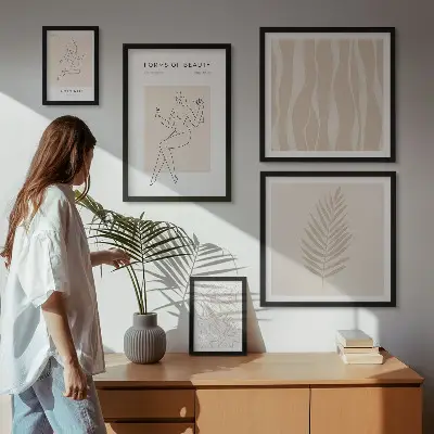 Zestaw obrazów dekoracja ścienna stylowe grafiki przedstawiające kobiety i rośliny