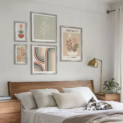 Zestaw obrazów w ramie do galerii ściennej Stylowe abstrakcje roślinne