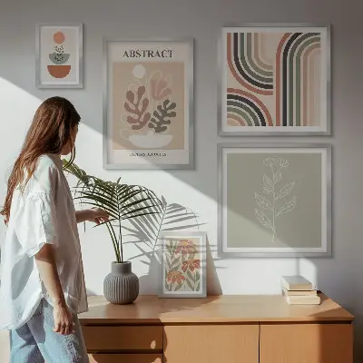 Zestaw obrazów w ramie do galerii ściennej Stylowe abstrakcje roślinne