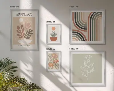 Zestaw obrazów w ramie do galerii ściennej Stylowe abstrakcje roślinne