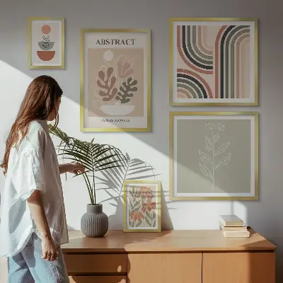 Zestaw obrazów w ramie do galerii ściennej Stylowe abstrakcje roślinne