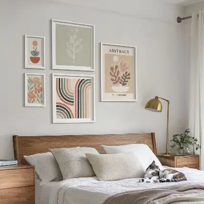 Zestaw obrazów w ramie do galerii ściennej Stylowe abstrakcje roślinne