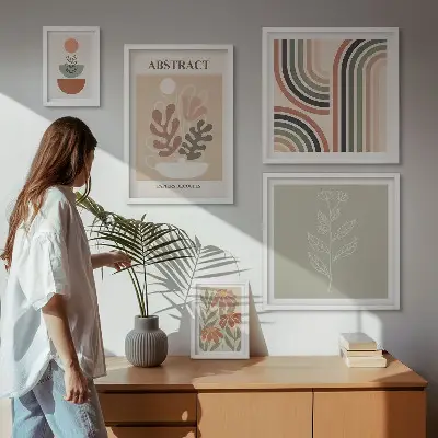 Zestaw obrazów w ramie do galerii ściennej Stylowe abstrakcje roślinne