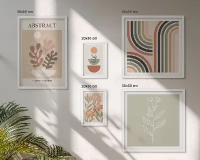 Zestaw obrazów w ramie do galerii ściennej Stylowe abstrakcje roślinne