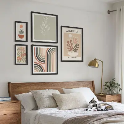 Zestaw obrazów w ramie do galerii ściennej Stylowe abstrakcje roślinne
