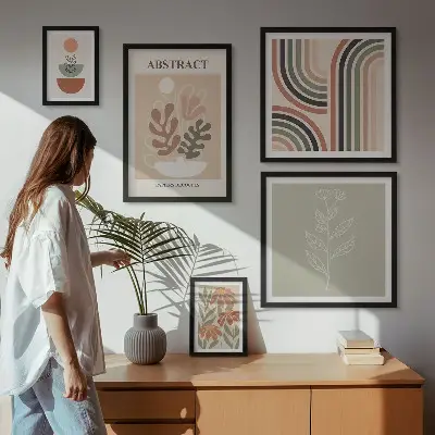 Zestaw obrazów w ramie do galerii ściennej Stylowe abstrakcje roślinne