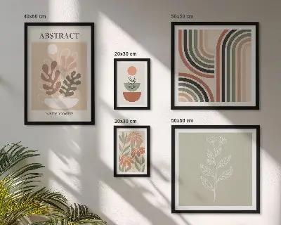 Zestaw obrazów w ramie do galerii ściennej Stylowe abstrakcje roślinne