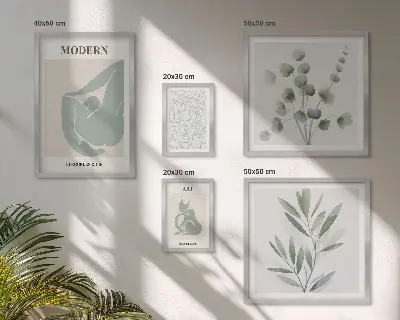 Zestaw obrazów w ramie do galerii ściennej stylowe grafiki roślinne i abstrakcyjne