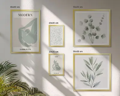 Zestaw obrazów w ramie do galerii ściennej stylowe grafiki roślinne i abstrakcyjne