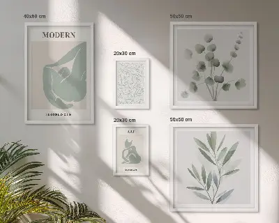 Zestaw obrazów w ramie do galerii ściennej stylowe grafiki roślinne i abstrakcyjne