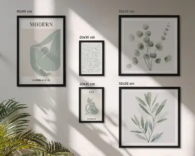 Zestaw obrazów w ramie do galerii ściennej stylowe grafiki roślinne i abstrakcyjne
