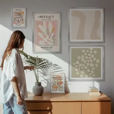 Zestaw obrazów w ramie do galerii ściennej stylowe abstrakcje z motywem kwiatów do wnętrz