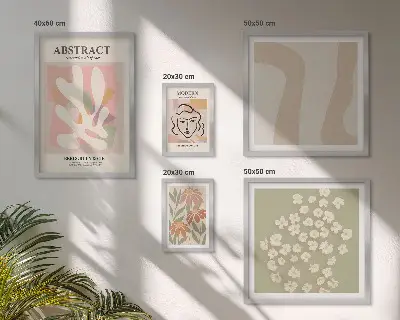 Zestaw obrazów w ramie do galerii ściennej stylowe abstrakcje z motywem kwiatów do wnętrz